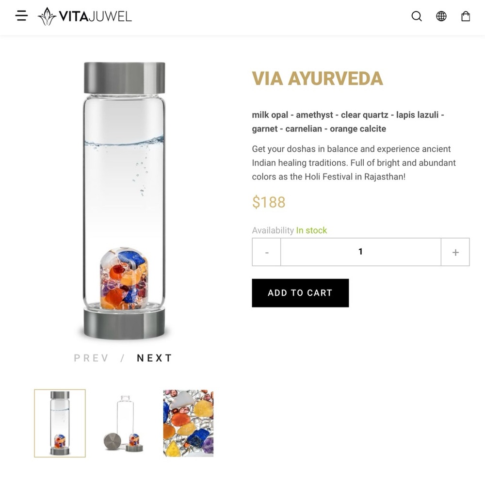 Gem Glass Water Bottle VITA JUWEL - Jubilee Ayurveda BRAND NEW